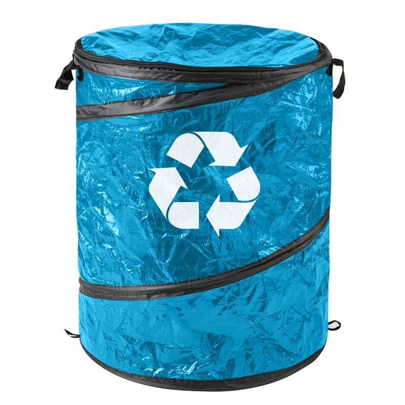 Wakeman Collapsible Trash Can - Pop Up 44-Gallon Outdoor Portable Garbage Bag Holder with Zippered Lid - Recycle Bin for Camping or Parties (Blue) - Image 1