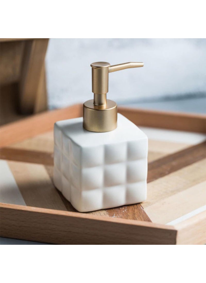 FabSeasons - FabSeasons Ceramic Soap Dispenser with Gold top for Kitchen/Bathroom, Ideal Bathroom Accessory, Practical & Decorative Tabletop Soap Dispenser, 220ML (White,Black,Grey) - Image 1