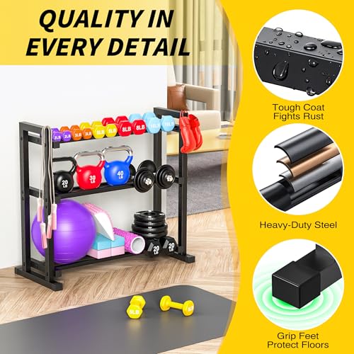LarFaFa 3-Tier Adjustable Dumbbell Rack, Weight Rack for Home Gym Storage, Heavy Duty Weight Stand for Dumbbells, Kettlebells & Free Weights, Space-Saving Dumbbell Rack Stand Only(Up to 450LB Capacity) - Image 5