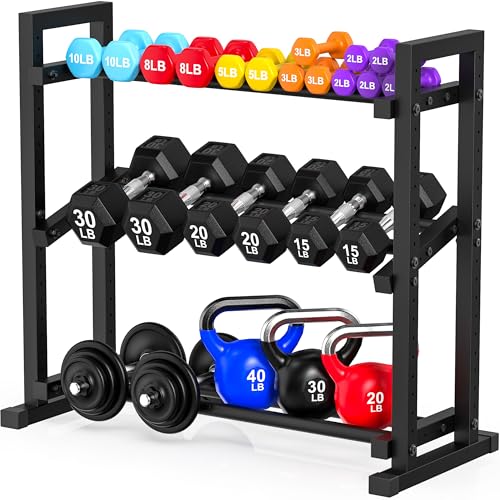 LarFaFa 3-Tier Adjustable Dumbbell Rack, Weight Rack for Home Gym Storage, Heavy Duty Weight Stand for Dumbbells, Kettlebells & Free Weights, Space-Saving Dumbbell Rack Stand Only(Up to 450LB Capacity) - Image 1