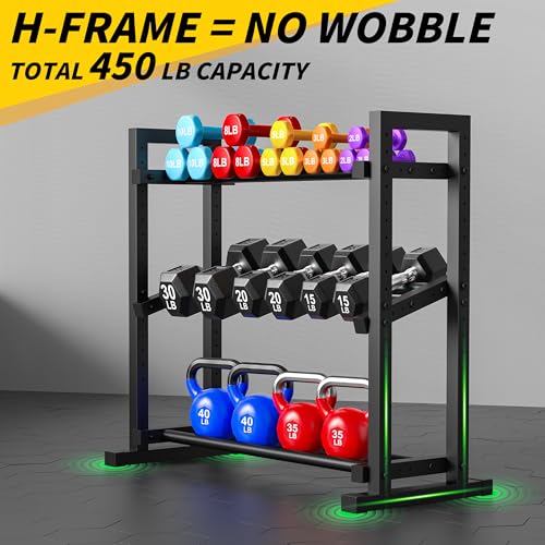 LarFaFa 3-Tier Adjustable Dumbbell Rack, Weight Rack for Home Gym Storage, Heavy Duty Weight Stand for Dumbbells, Kettlebells & Free Weights, Space-Saving Dumbbell Rack Stand Only(Up to 450LB Capacity) - Image 2