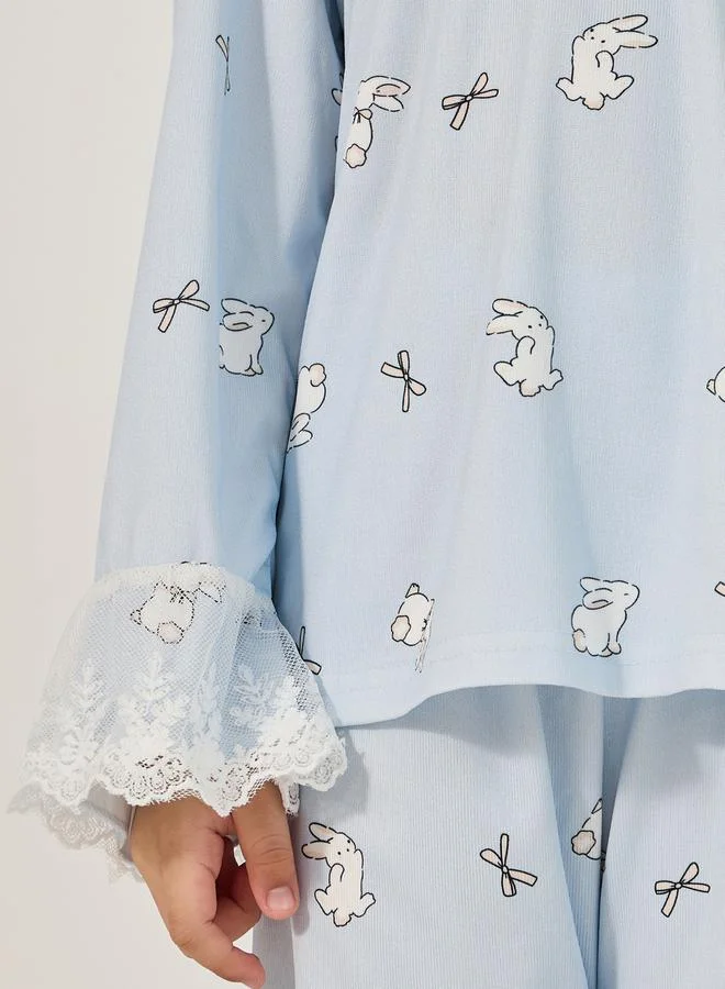 Styli All-Over Print Round Neck T-Shirt and Pyjama Set