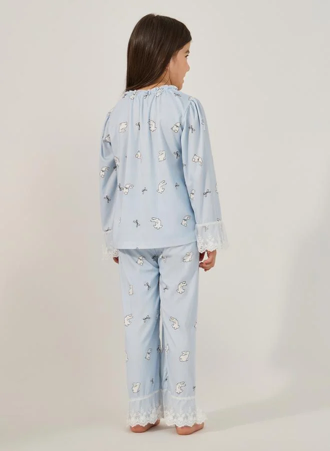 Styli All-Over Print Round Neck T-Shirt and Pyjama Set