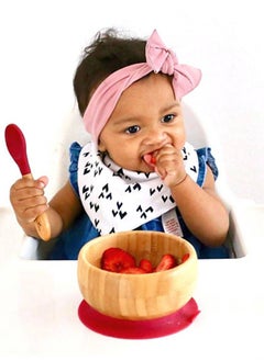 Avanchy Bamboo Suction Classic Bowl + Spoon Pink Color For Baby  - Image 3