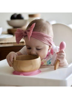 Avanchy Bamboo Suction Classic Bowl + Spoon Pink Color For Baby  - Image 4