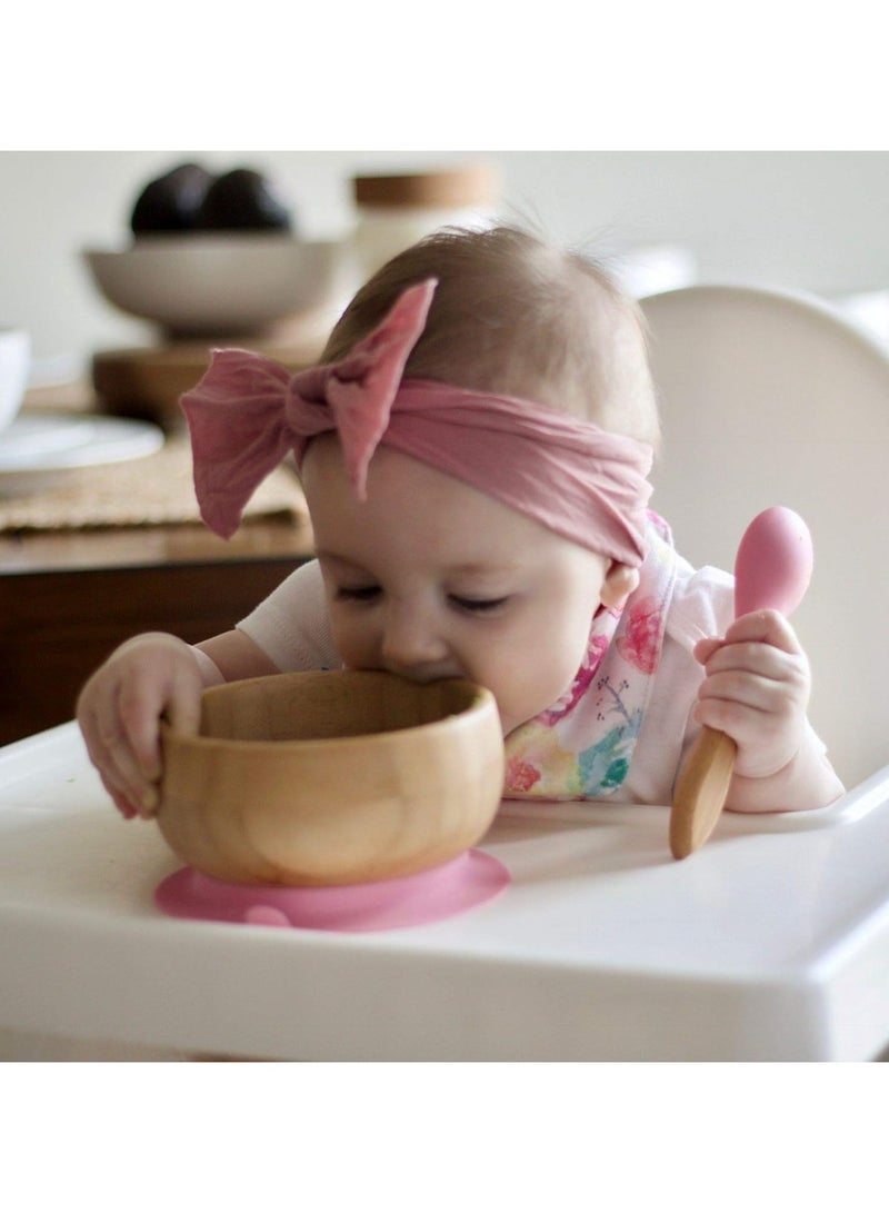 Avanchy Bamboo Suction Classic Bowl + Spoon Pink Color For Baby - Image 4