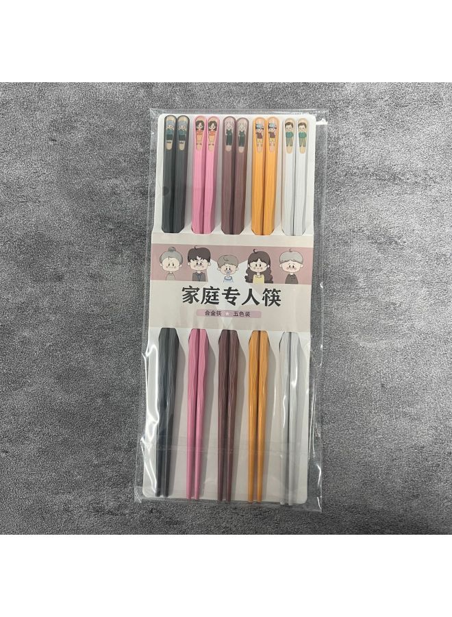 Chopsticks Experts, Ten Pairs Of Trendy Chopsticks, High Temperature Resistant Household Gift Alloy Chopsticks, One-piece Delivery, Group Purchase-Color:Cartoon Character Light Color Five Pairs  - Image 1