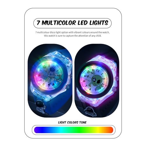 SPIKY Analog Watch For Kids Combo (Black & Blue) | 3D Cartoon | 7 Multicolor LED Luminous Lights with Silicone Strap | Best Birthday Gift | Analogue Wrist Watches For Boys & Girls | Age 3-10 Yrs | Pack of 2 - Image 2