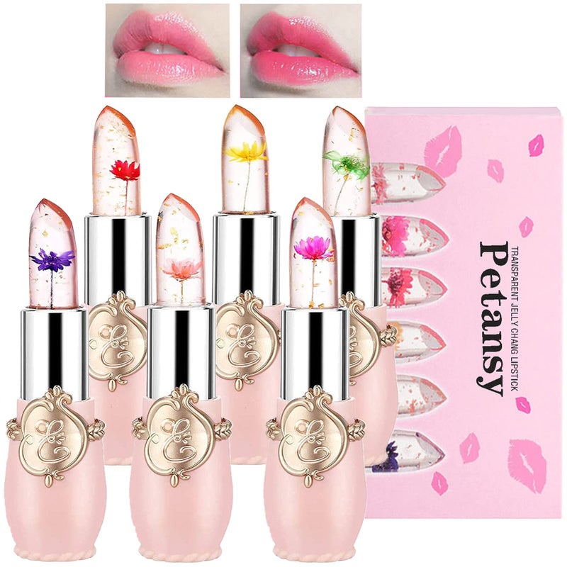 Petansy 6 Pack Crystal Jelly Flower Lipstick Set, Nutritious Temperature Change Lip Balm Long Lasting Moisturizer Lip Gloss Magic Color Change Lip Stick Set - Image 1
