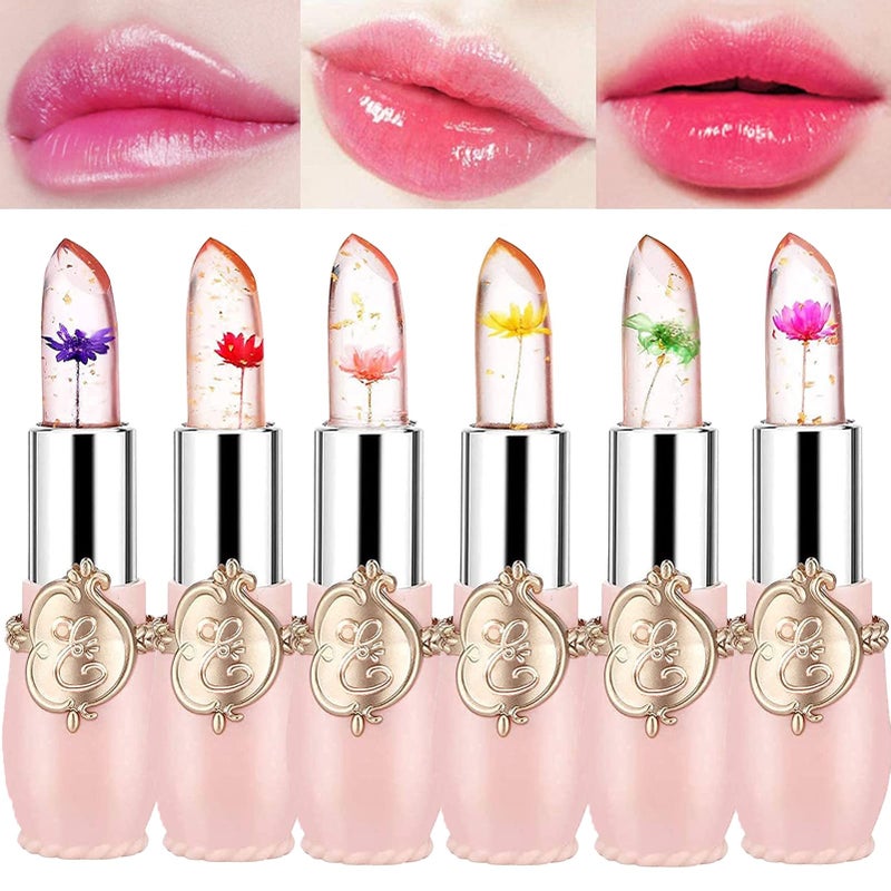 Petansy 6 Pack Crystal Jelly Flower Lipstick Set, Nutritious Temperature Change Lip Balm Long Lasting Moisturizer Lip Gloss Magic Color Change Lip Stick Set - Image 2