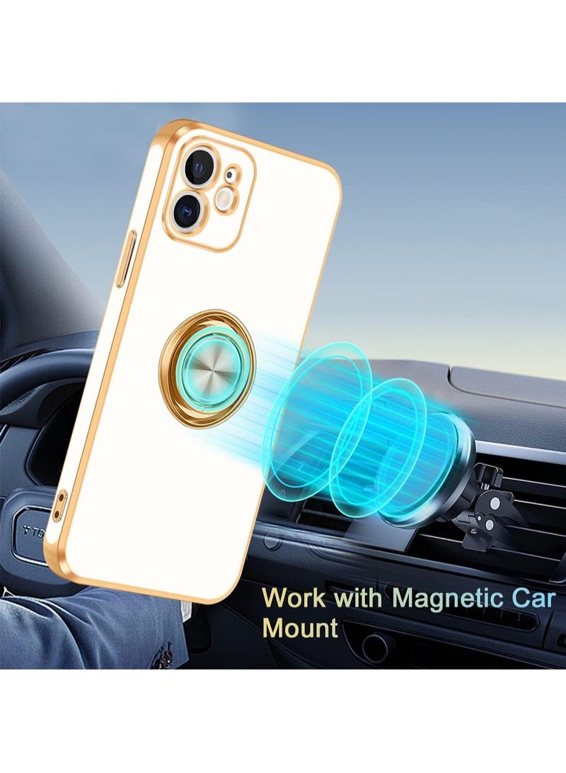 WRISTWISE Case Cover for iPhone 12 with 360° Rotatable Ring Holder Magnetic Kickstand, Shiny Plating Gold Edge, Slim Soft TPU Shockproof Protective Cover for Women, Men, White - Image 3