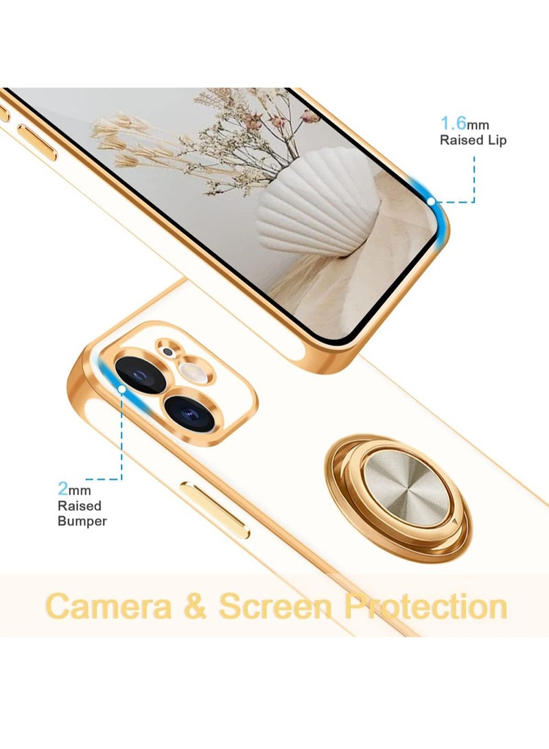 WRISTWISE Case Cover for iPhone 12 with 360° Rotatable Ring Holder Magnetic Kickstand, Shiny Plating Gold Edge, Slim Soft TPU Shockproof Protective Cover for Women, Men, White - Image 5
