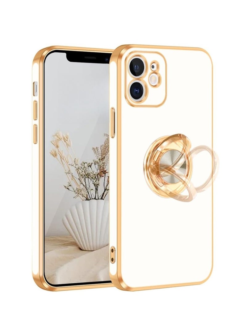 WRISTWISE Case Cover for iPhone 12 with 360° Rotatable Ring Holder Magnetic Kickstand, Shiny Plating Gold Edge, Slim Soft TPU Shockproof Protective Cover for Women, Men, White - Image 1