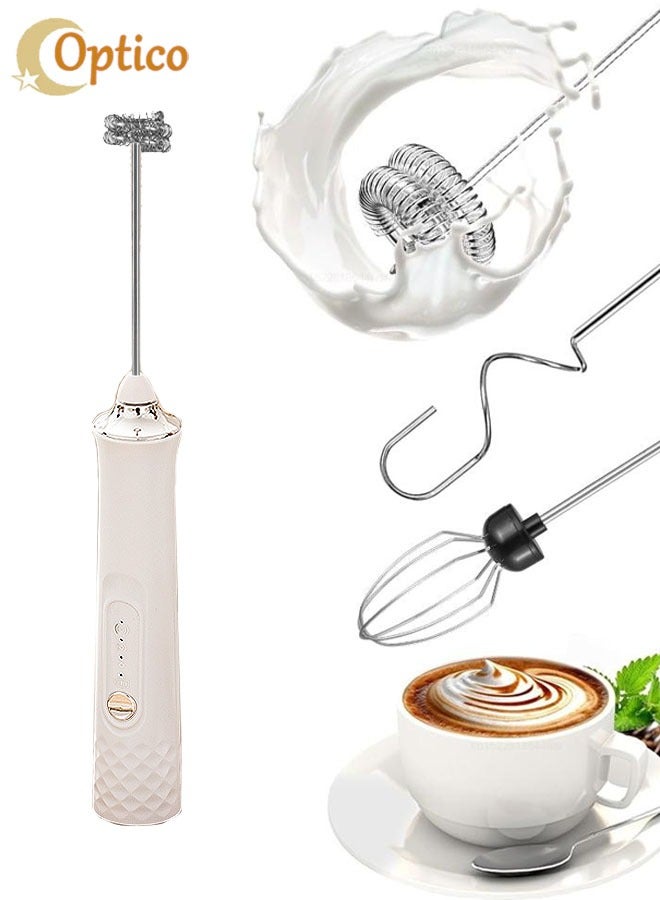 أوبتيكو جهاز خفق حليب كهربائي بثلاث خفاقات، مضرب قهوة كهربائي يدوي، خلاط مشروبات، صانع رغوة قابل لإعادة الشحن، خلاط مشروبات، مضرب بيض، محرك كهربائي، عصا خفق، 3 سرعات قابلة للتعديل للاتيه، الكابتشينو، الشوكولاتة الساخنة، البيض (أبيض) - Image 1