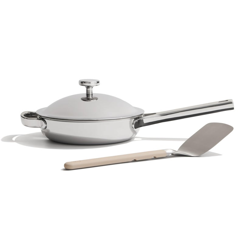 Our Place Mini Titanium Always Pan Pro 85 PFASFree Nonstick Frying Pan with Spatula ChefGrade TriPly Stainless Steel Aluminum Build Induction OvenSafe up to 1000F Chrome