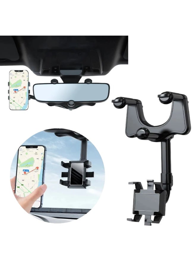 Rearview Mirror Phone Holder for Car - Rotatable and Retractable Car Phone Holder, Multifunctional 360° Rear View Mirror Phone Holder Suitable for All Mobile Phones and All Car - Image 1