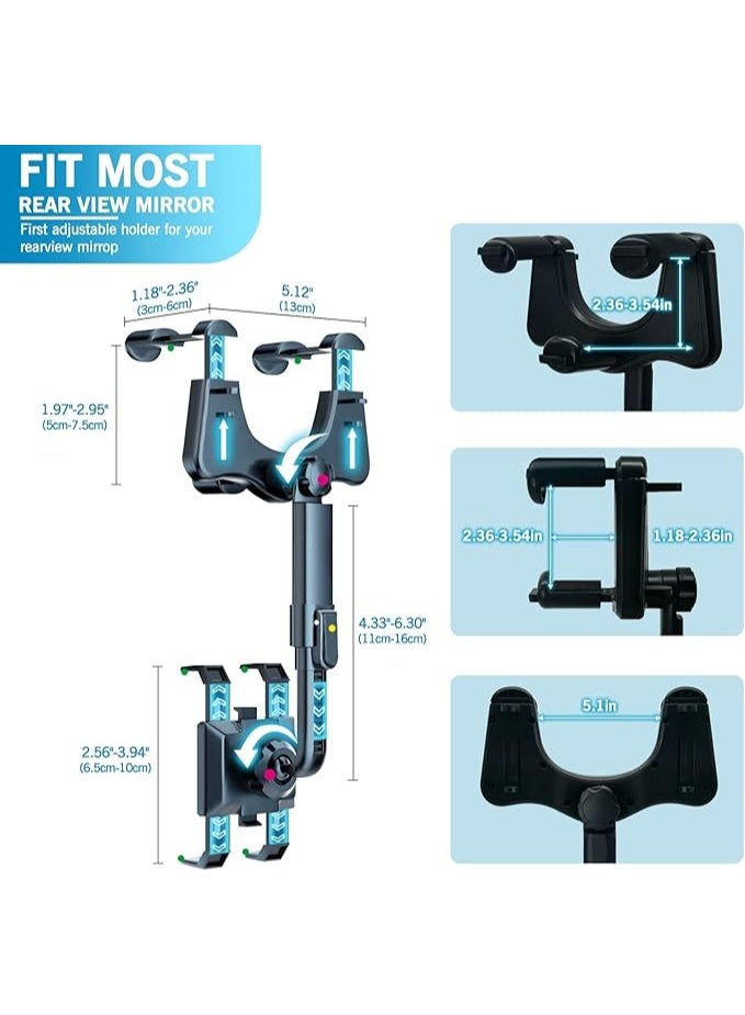 Rearview Mirror Phone Holder for Car - Rotatable and Retractable Car Phone Holder, Multifunctional 360° Rear View Mirror Phone Holder Suitable for All Mobile Phones and All Car - Image 4