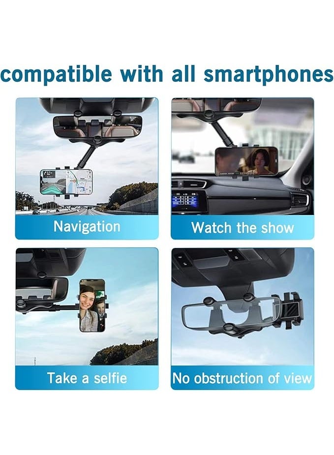 Rearview Mirror Phone Holder for Car - Rotatable and Retractable Car Phone Holder, Multifunctional 360° Rear View Mirror Phone Holder Suitable for All Mobile Phones and All Car - Image 2