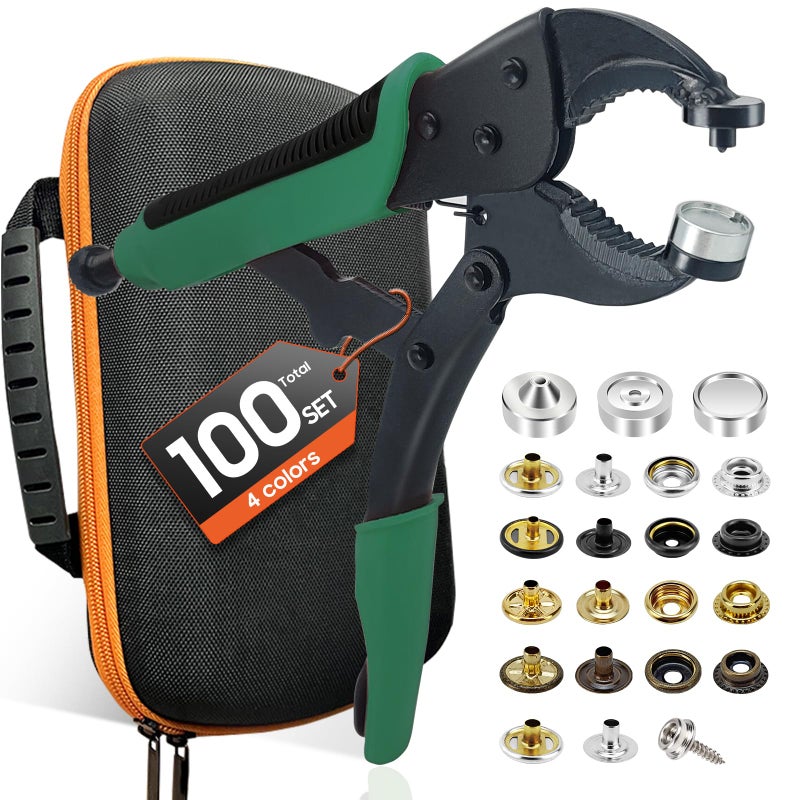 Heavy Duty Snap Fastener Tool kit Punching Function Snap Button Tool with Adjustable Setter 15mm snap Tool with 100 Sets Boat Cover Snaps
