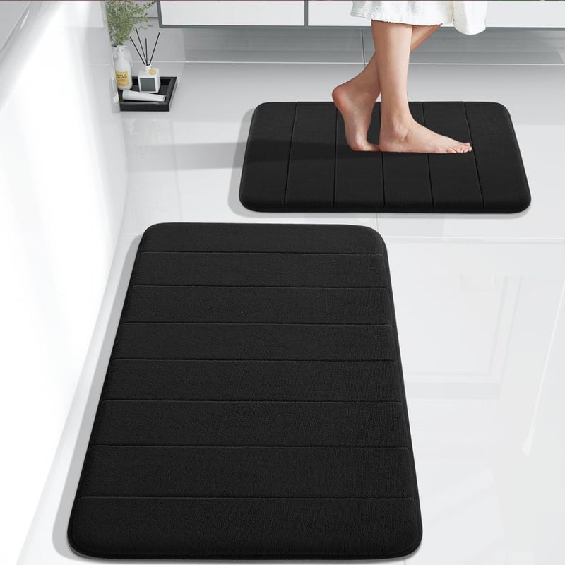 Buganda Bathroom Rug Set, Stylish Door Mat Water Absorbent, Fast Dry, Washable (Black) - Image 1