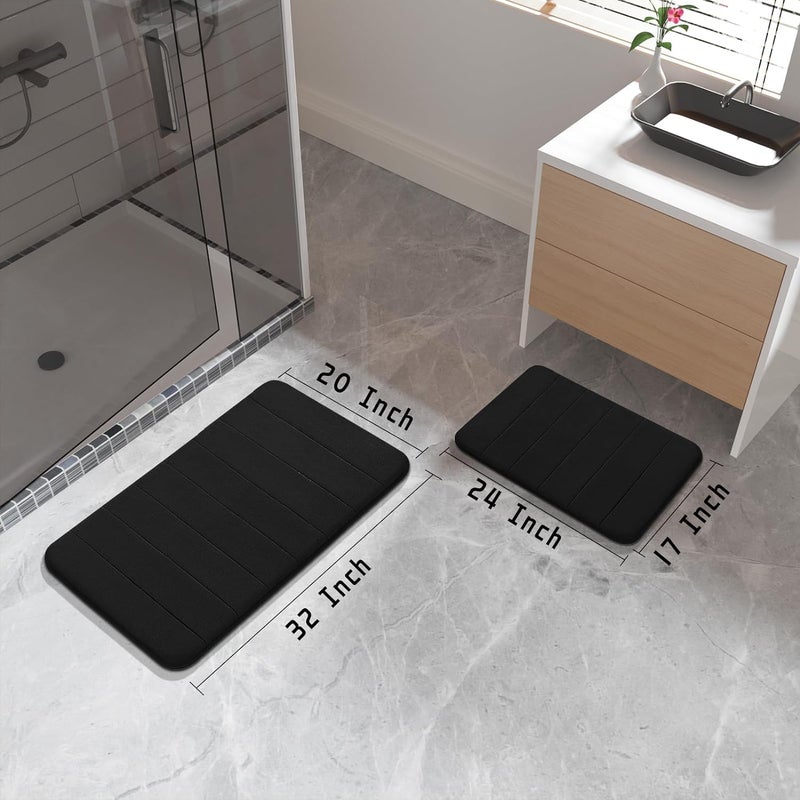 Buganda Bathroom Rug Set, Stylish Door Mat Water Absorbent, Fast Dry, Washable (Black) - Image 2