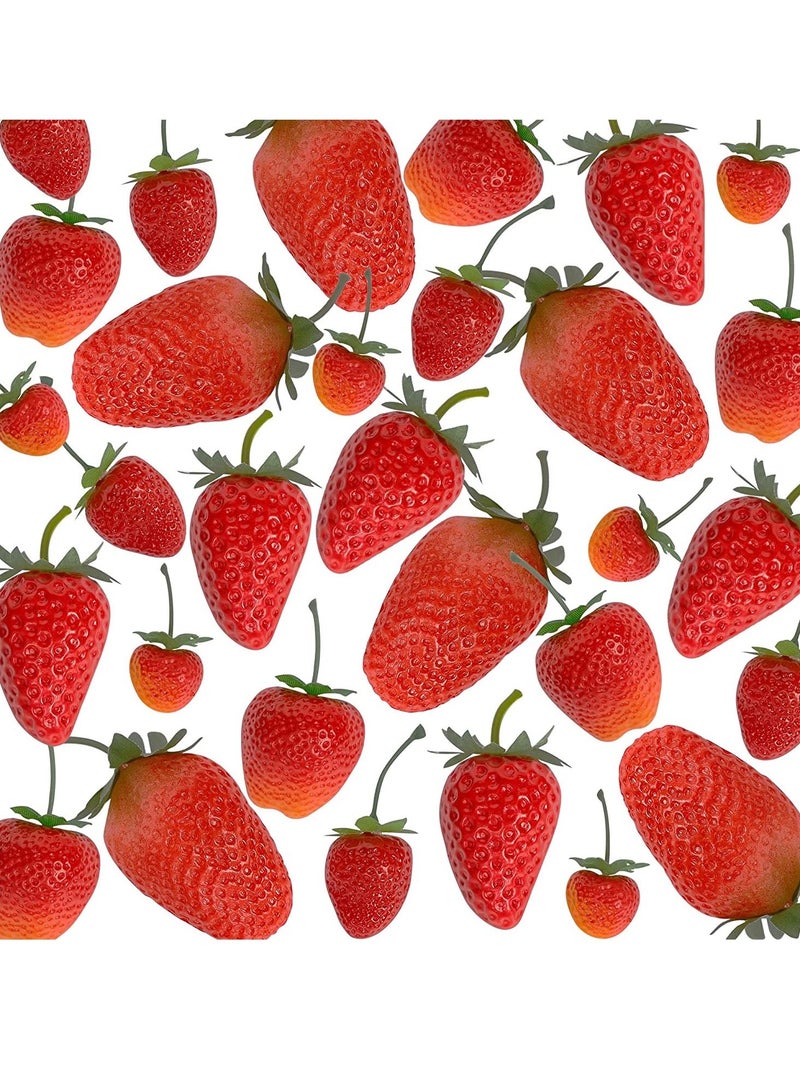 SYOSI 30 Pieces Artificial Strawberries of Assorted Sizes, Lifelike Plastic Fake Fruit Decoration for Home Kitchen Party Photography Props Red - Image 1