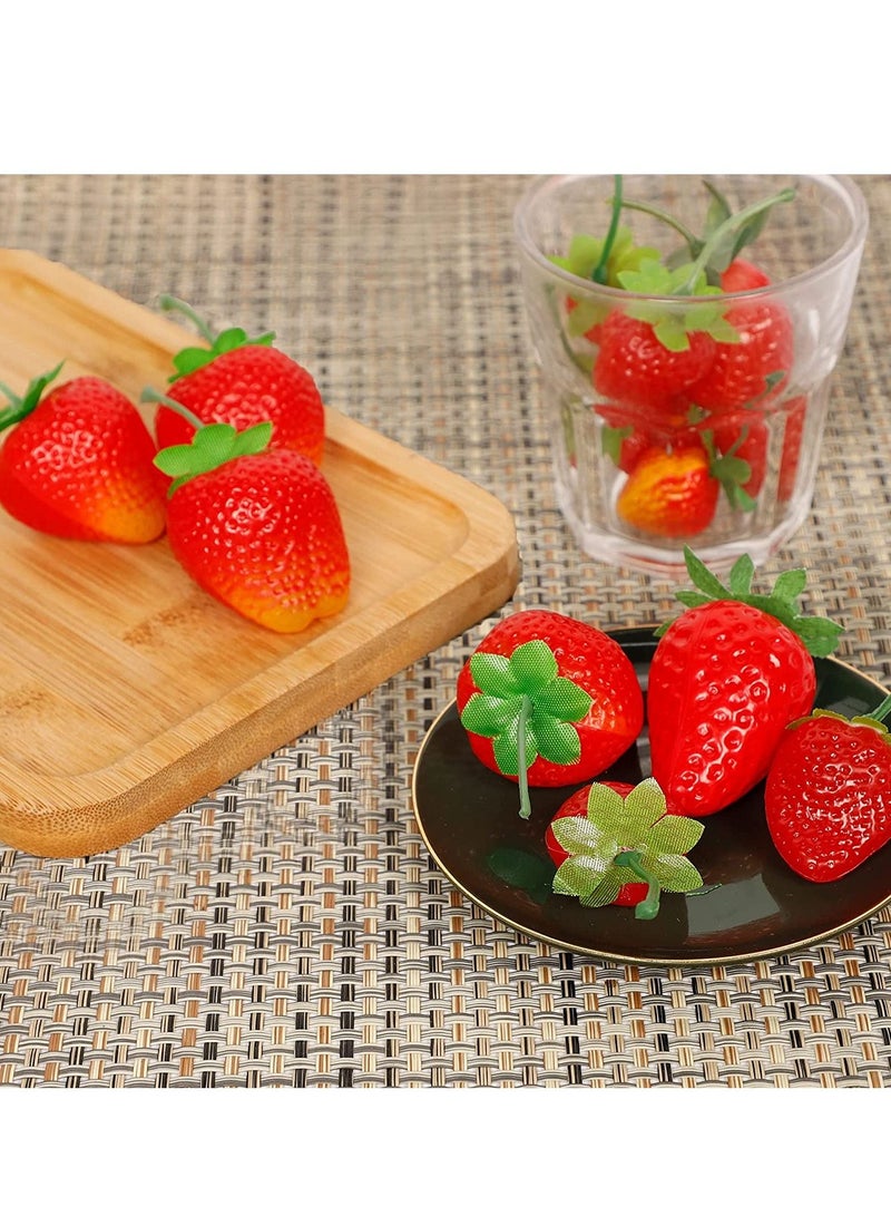 SYOSI 30 Pieces Artificial Strawberries of Assorted Sizes, Lifelike Plastic Fake Fruit Decoration for Home Kitchen Party Photography Props Red - Image 2