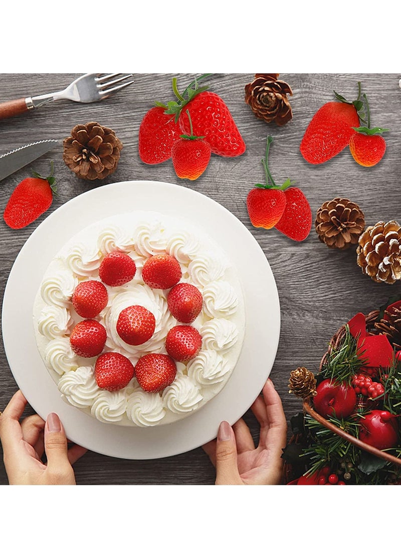 SYOSI 30 Pieces Artificial Strawberries of Assorted Sizes, Lifelike Plastic Fake Fruit Decoration for Home Kitchen Party Photography Props Red - Image 3
