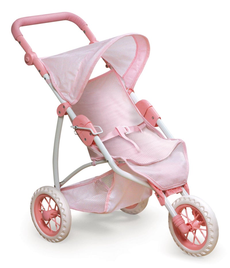Badger Basket Foldable Jogging Style Doll Stroller Adjustable Handle Canopy Straps Basket Fits 1822 Dolls Lightweight Toy for Girls Ages 3 Pink Gingham Design - Image 3