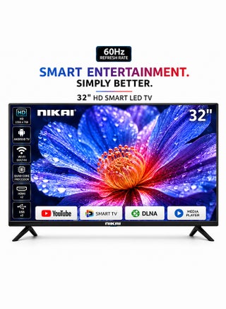 32 Inch Smart LED TV | 60Hz |HD 1366 x 768 Resolution | Android TV with Wi-Fi & DLNA | Quad-Core Processor | 16W Speaker Power | 2x HDMI, 2x USB | Netflix, YouTube, Shahid, 2 Years Warranty NTV3200SLED / NTV3200SLED4 Black