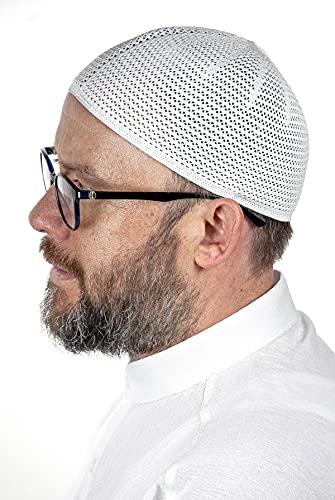 İhvan Online قبعات كوفي تركية فاخرة للمسلمين للرجال، طاقية، تكه، بيجي، قبعات إسلامية، هدايا إسلامية، مقاس قياسي، أبيض - Image 2