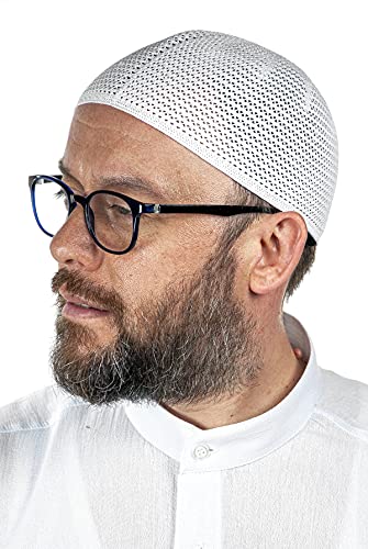 İhvan Online قبعات كوفي تركية فاخرة للمسلمين للرجال، طاقية، تكه، بيجي، قبعات إسلامية، هدايا إسلامية، مقاس قياسي، أبيض - Image 1