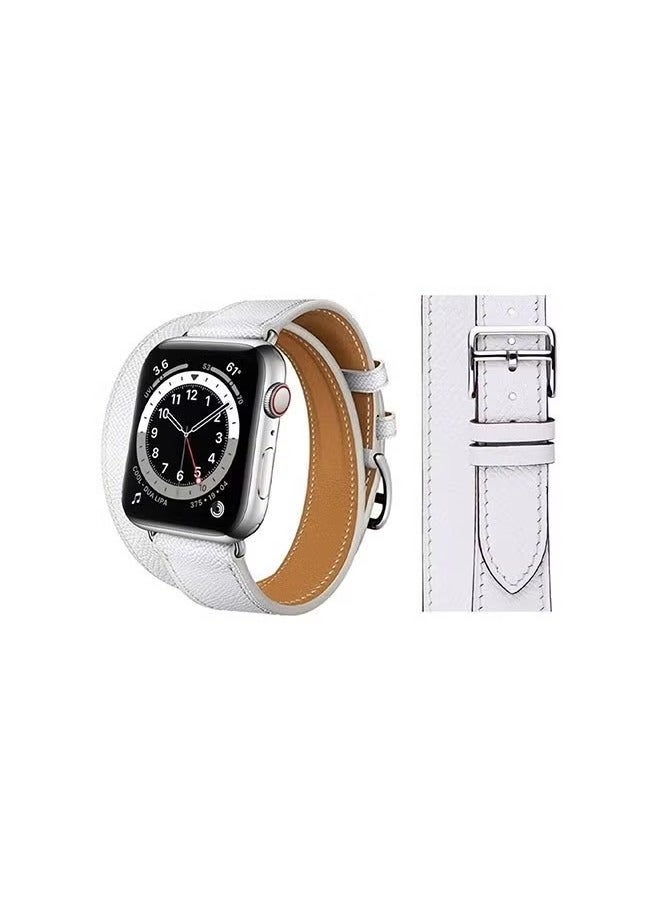 vesus Double Tour Leather Replacement Band For Apple Watch Series 6/SE/5/4/3/2/1 White