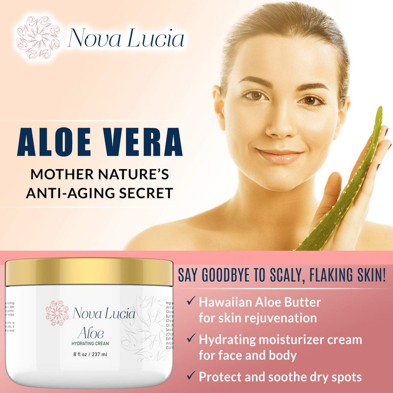 Nova Lucia Aloe Vera Cream for Skin â€“ Soothing Moisturizer for Dry, Itchy, or Sensitive Skin, Sunburn Relief, Hydrating Face & Body Cream, Non-Greasy, Fragrance-Free - Image 5