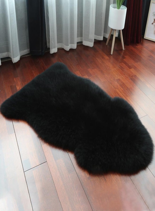 IRIWOOL Premium Genuine Fur Sheepskin Rug Real Australia Sheepskin Natural Luxury Fluffy Lambskin Fur Area Rug Seat Covers for Kids Bedroom Sofa Chair Cover (Single Pelt/2ft x 3ft, Black) - Image 2
