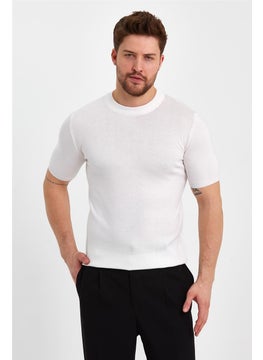 Cool Tarz Cool Style White Men's Half Turtleneck Plain Knitwear T-SHIRT-TRZ19129R12S  - Image 1
