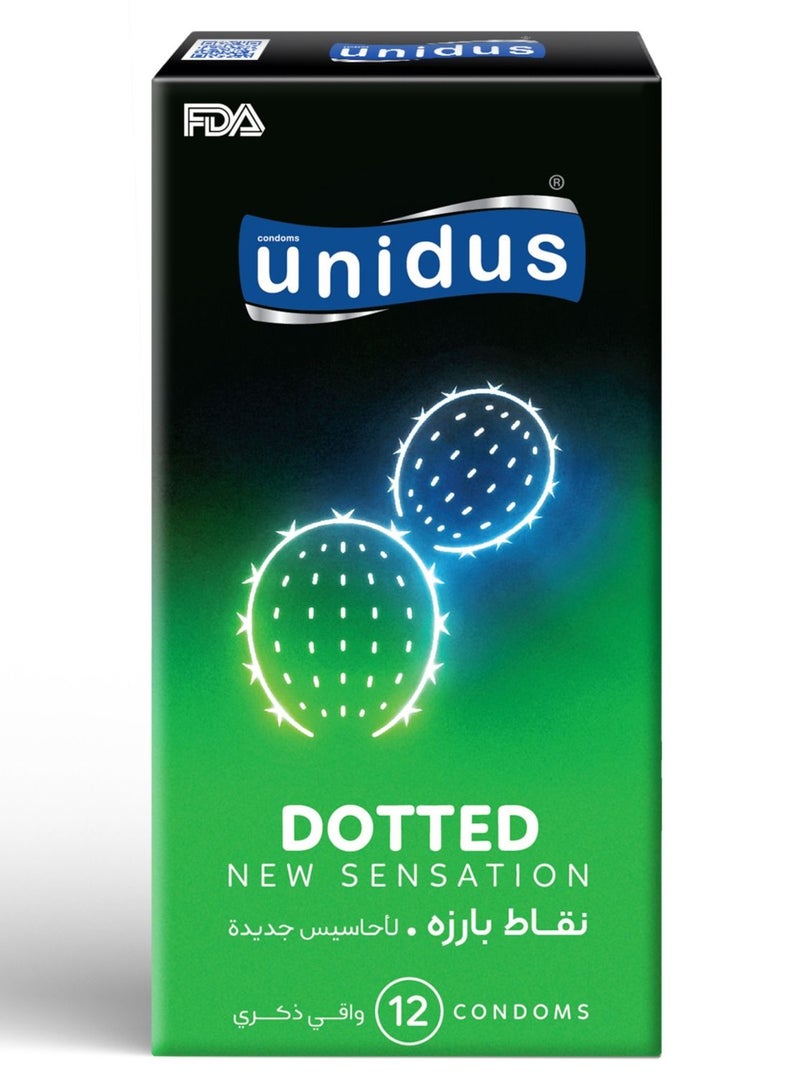 Unidus Condom - DOTTED - New Sensation - Lubricated Condoms for Men, Pack of 12 - Image 1