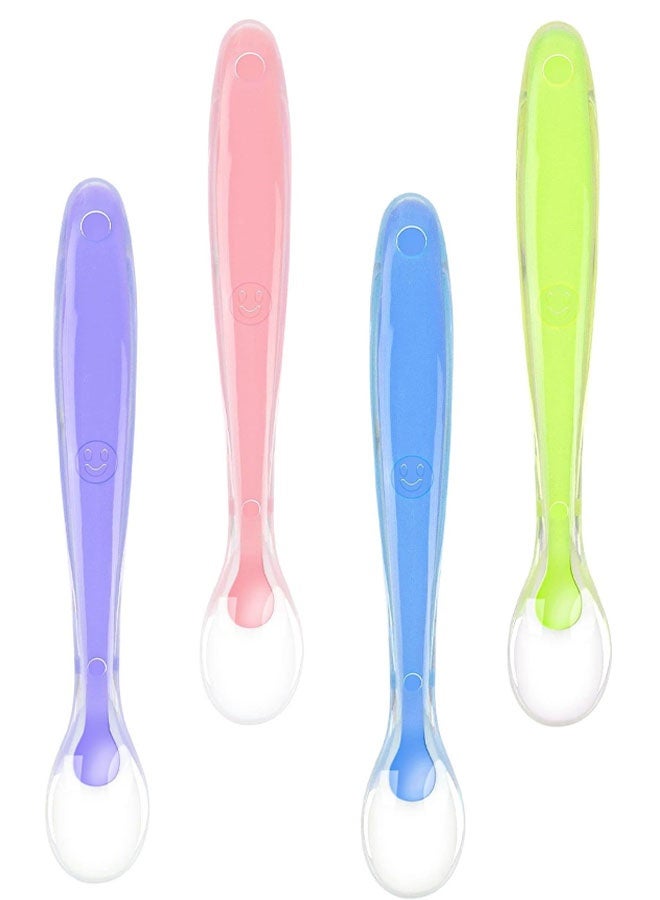 Baby Silicone Spoons, 4PCS Baby Training Feeding Spoons for First Stage 4 Months Toddlers, Infants Utensils Feeding Supplies, Soft Tip BPA Free Gum-Friendly Dishwasher Boil-Proof - Image 1