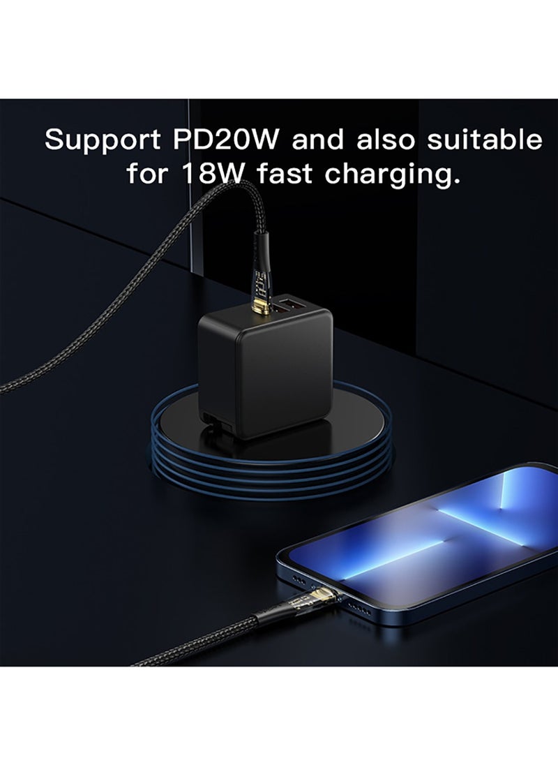 Yesido - Yesido CA102 2M Length Nylon Braided Gold Plated Type-C To Lightning PD Fast Charging Data Cable - Black - Image 1