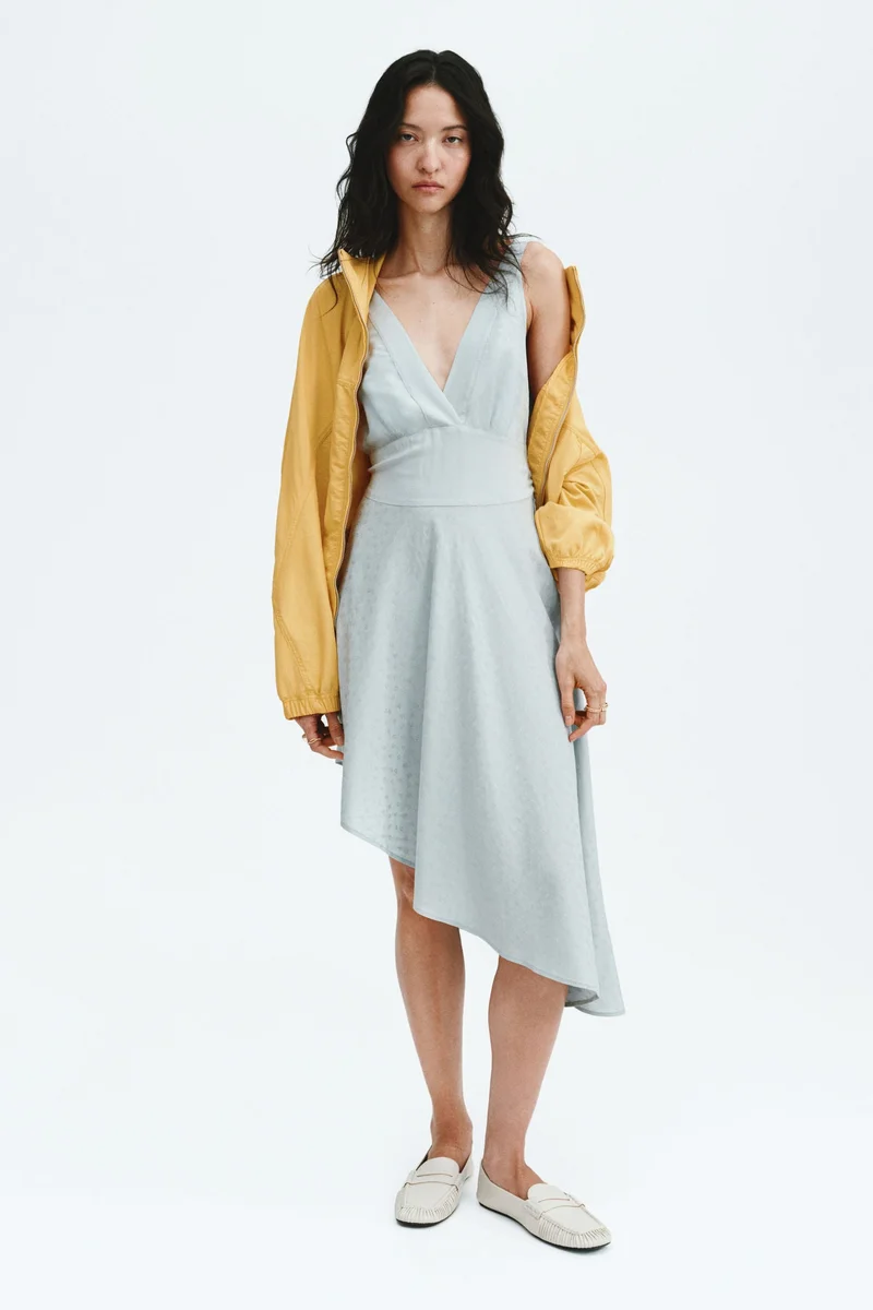 Asymmetric jacquard-weave dress