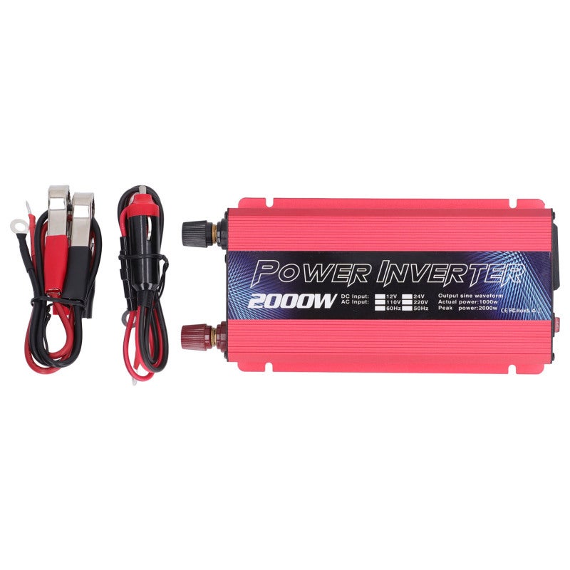 Rohs 2000W Power Inverter DC 12V to AC Modified Sine Wave - 1000W Actual Power Aluminum Alloy with 6 Protections - Silent Fan Design for Vacation Camping - Image 1