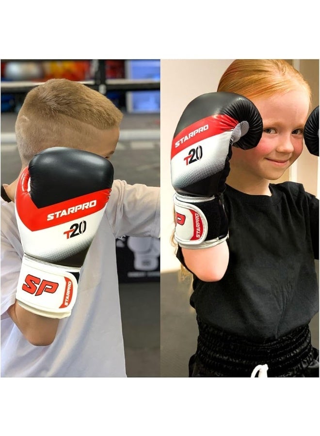 ستاربرو قفازات ملاكمة T20 للمبتدئين لتدريب الشباب في الملاكمة والكيك بوكسينج واللياقة البدنية وتمارين الملاكمة للأطفال تتوفر بمقاسات 113 و170 جم وبالألوان أزرق وزهري وأبيض من ستاربرو (أسود، 170 جم) - Image 5