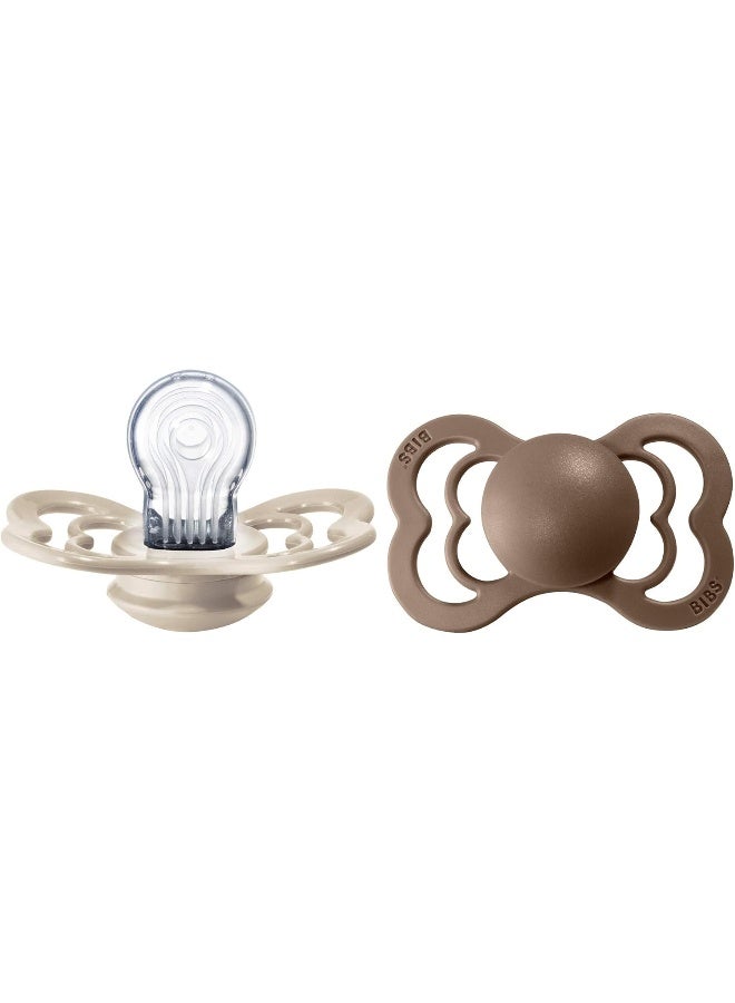 BIBS لهاية سيليكون بوبس سوبريم حجم 2 للأطفال (+6 أشهر) 2 قطع - فانيلا / بلوط داكن - Image 1