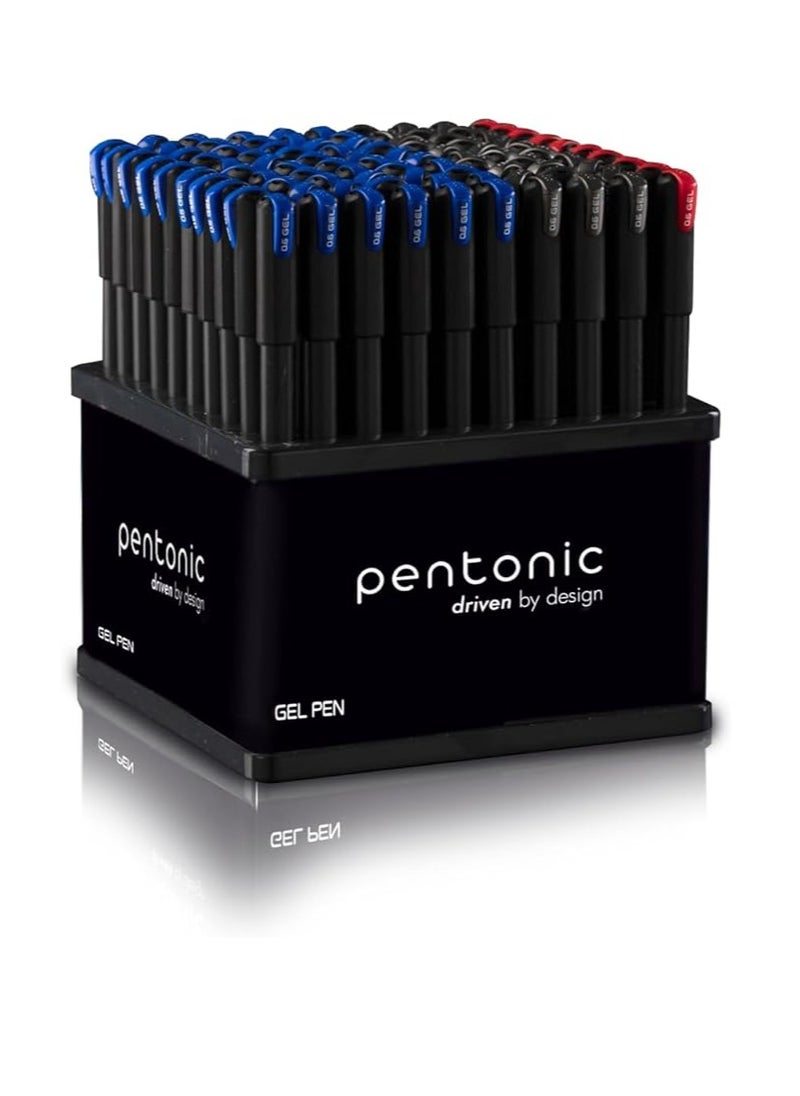 Pentonic Pentonic Gel Pen Dispenser | Tip Size 0.6 mm | Click Off Mechanism With Black Matte Finish Body | Quick Dry, Waterproof Ink For Smooth Writing Experience | 70 Blue, 20 Black & 10 Red Ink, Pack Of 100  - Image 1