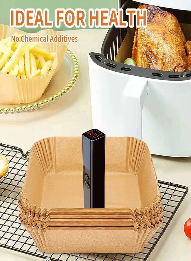 GOFFUGT Air Fryer Liners Disposable Square, 100PCS 7.9 INCH Airfryer Liners, Natural Non-stick Parchment Paper for Air Fryer Oil-proof Water-proof, Paper liners for air fryer, Steamer, Baking, Microwave Etc - Image 2