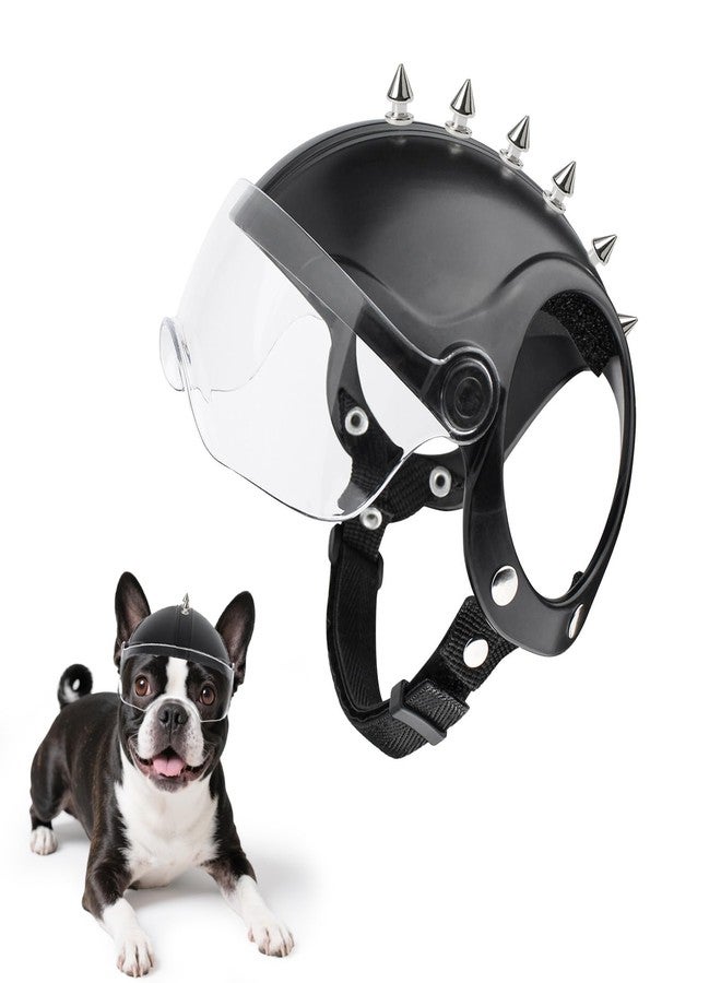 Billionchains Dog Helmet for Small Breed Cool Pet Motorcycle Helmet with Drop-Down Clear Visor (with Rivets) - Image 1
