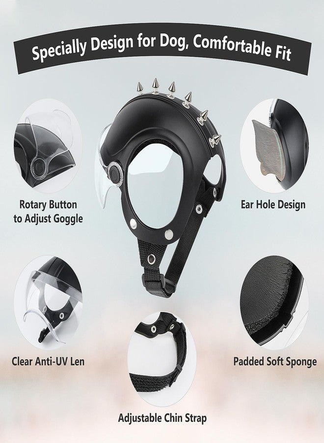 Billionchains Dog Helmet for Small Breed Cool Pet Motorcycle Helmet with Drop-Down Clear Visor (with Rivets) - Image 2
