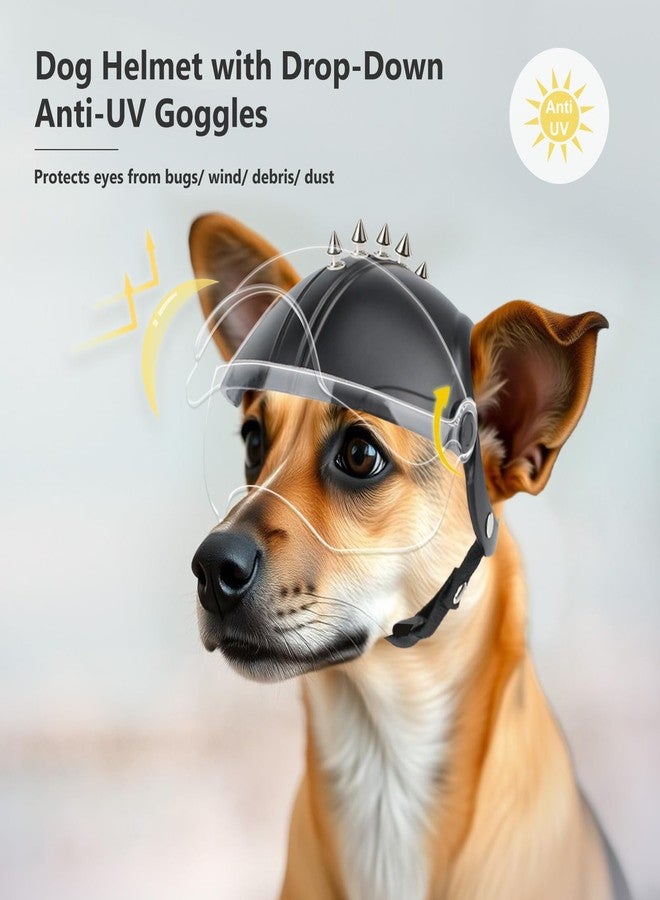 Billionchains Dog Helmet for Small Breed Cool Pet Motorcycle Helmet with Drop-Down Clear Visor (with Rivets) - Image 4