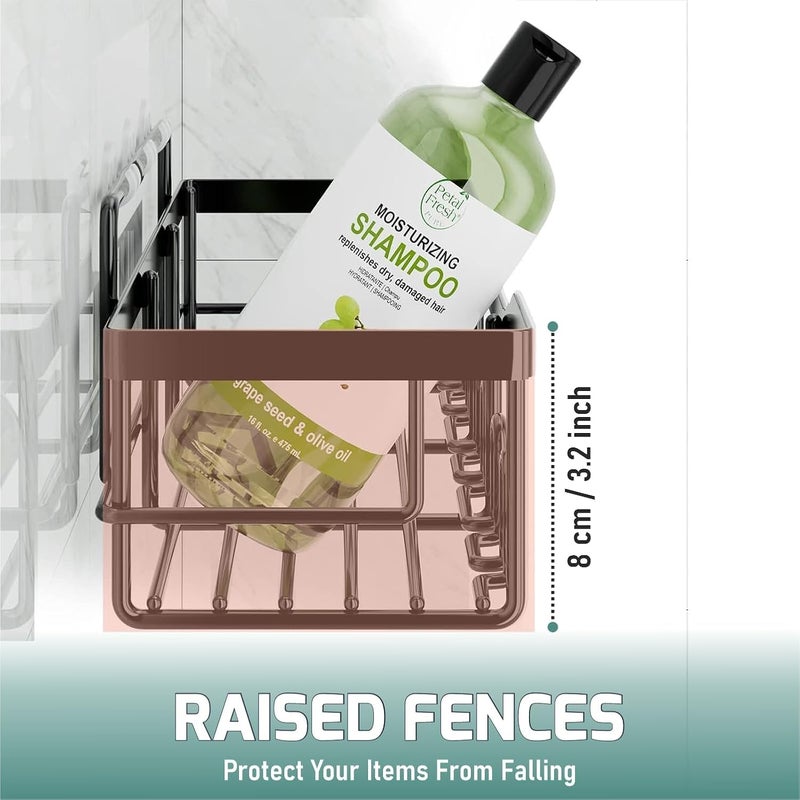 iSTAR رفوف حمام معدنية مثبتة على الحائط مع خطافات | منظم أدوات الحمام متعدد الاستخدامات ذاتية اللصق | حاملة دش مقاومة للصدأ للعناية بالبشرة، مستحضرات التجميل، الحمام، المطبخ، غرفة المعيشة (مجموعة من 2) - Image 4