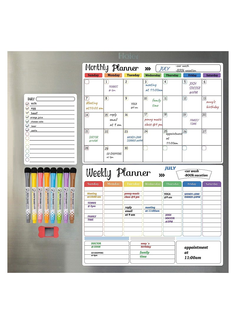 Cool Baby - COOLBABY Magnetic Dry Erase Calendar Whiteboard for Refrigerator 3 Boards Included Monthly Weekly Daily Calendar Whiteboard for Family Planner Kitchen Schedule Board 6 Markers 1 Eraser - Image 1